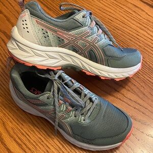 ASICS Gel-Venture 9 Trail running Women Athletic Shoes Green,salmon & gray sz 7